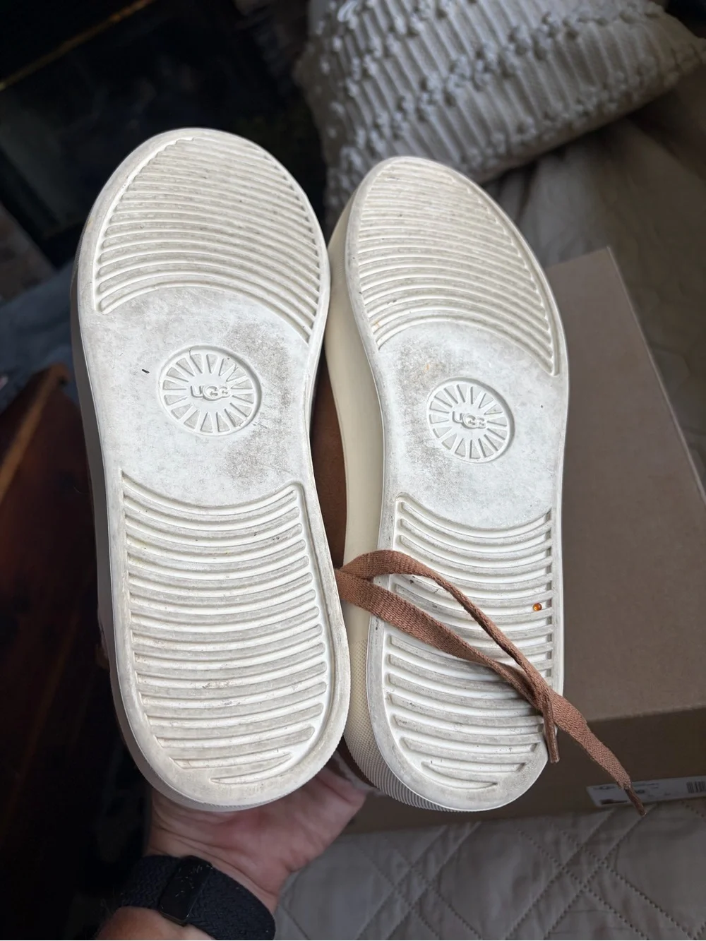 UGG Chestnut Suede High-Top Sneakers with Shearling Trim